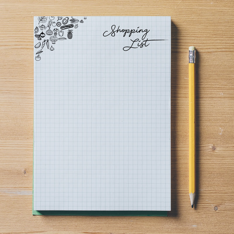 Shopping List Specific Notepad. Printed on squared paper